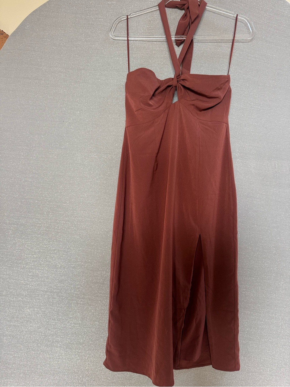 Abercrombie & Fitch Rust Brown Halter Midi Dress with Front Slit